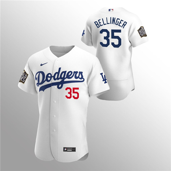 Men's Los Angeles Dodgers #35 Cody Bellinger White 2020 World Series Bound stitched MLB Jersey